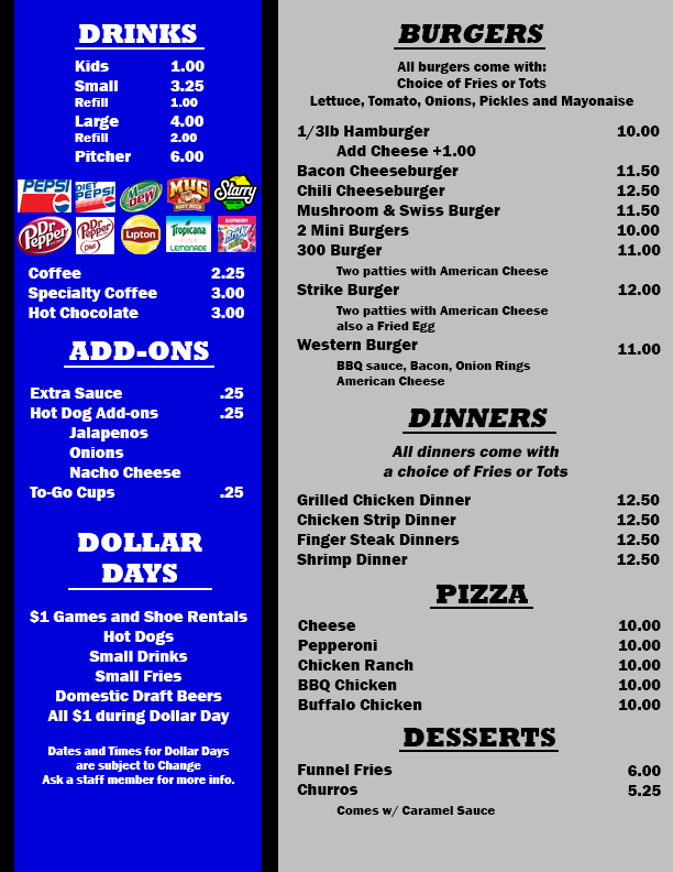 Nampa Bowl Cafe Menu - Page 2